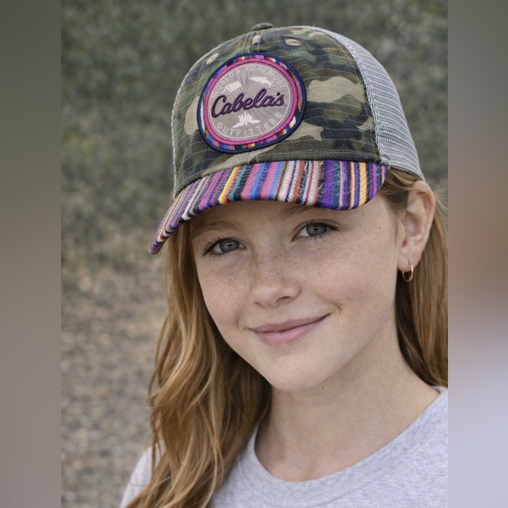 Cabela’s Youth Trucker Hat Camo Mesh Colorful Brim Adjustable